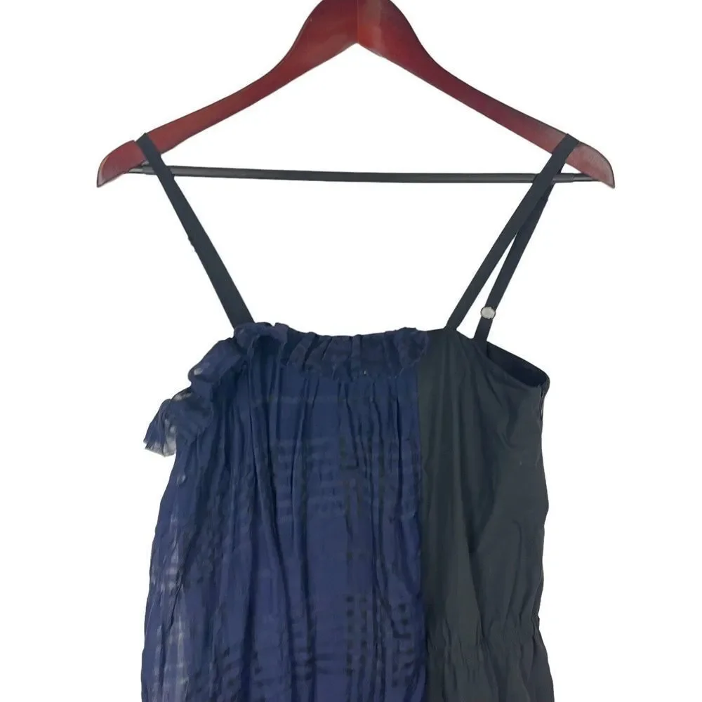 NEW PUBLIC SCHOOL Blue Black Plaid Flannel Mixed Silk Cotton Ema Midi Dress XS - Picture 5 of 10